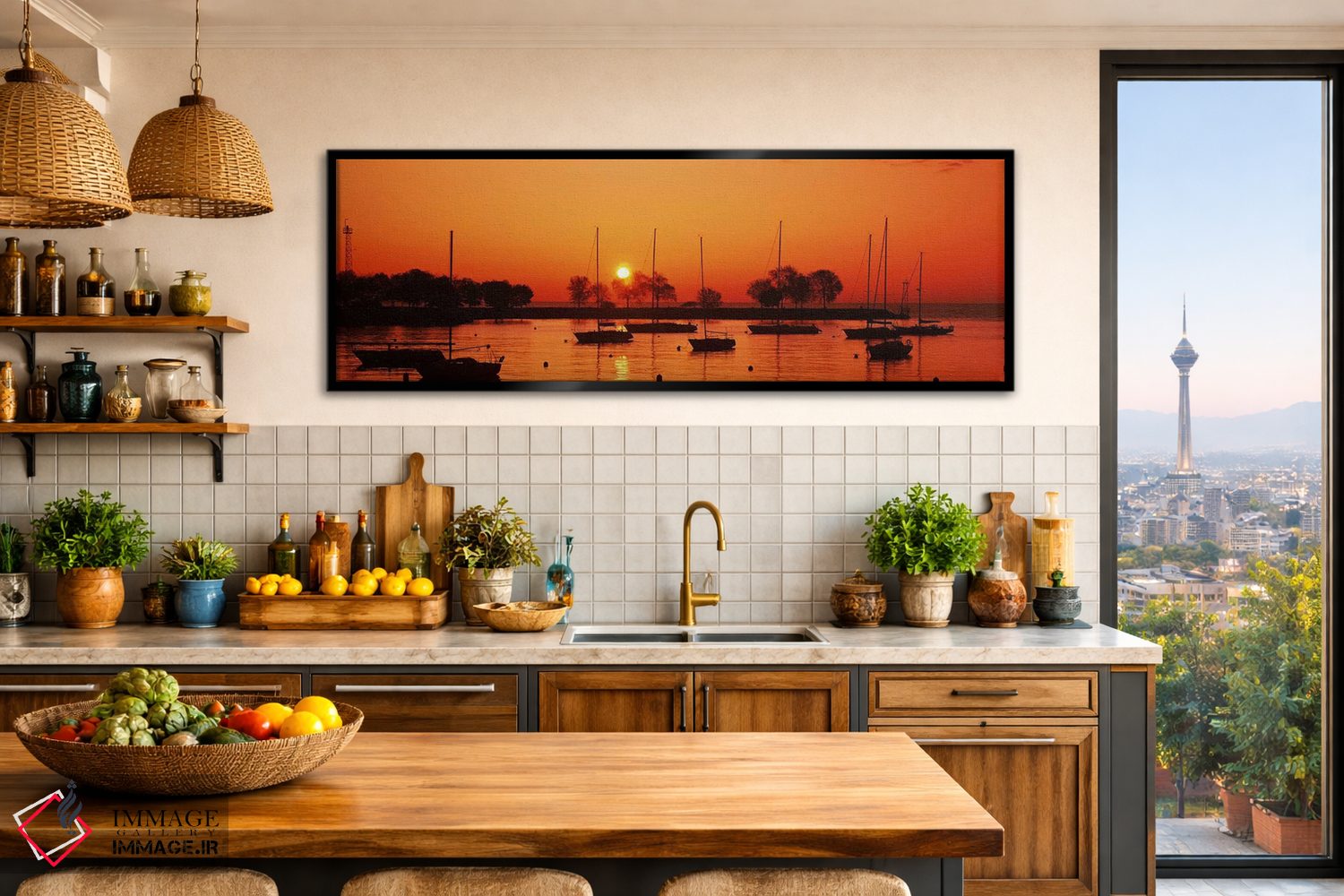 تابلو دکوراتیو Lake Michigan, Great Lakes, Michigan, USA,سیلوئت قایق ه… اثر پانورامیک ایمجز - D2B