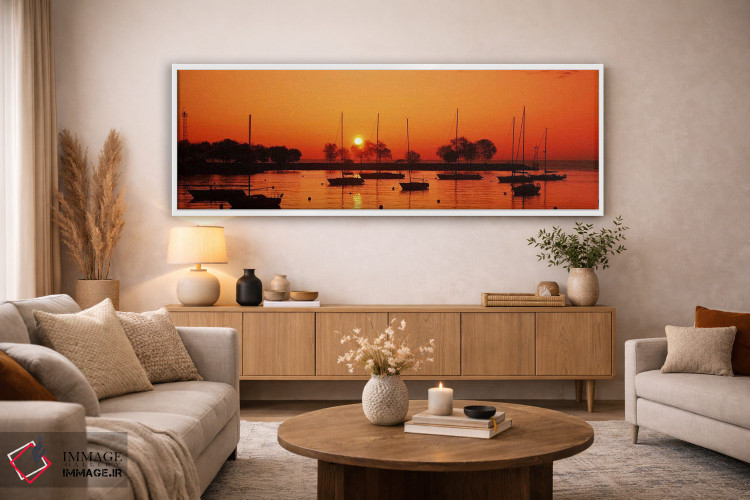 تابلو دکوراتیو Lake Michigan, Great Lakes, Michigan, USA,سیلوئت قایق ه… اثر پانورامیک ایمجز - D4W