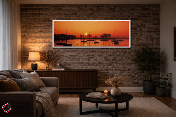 تابلو دکوراتیو Lake Michigan, Great Lakes, Michigan, USA,سیلوئت قایق ه… اثر پانورامیک ایمجز - D3W