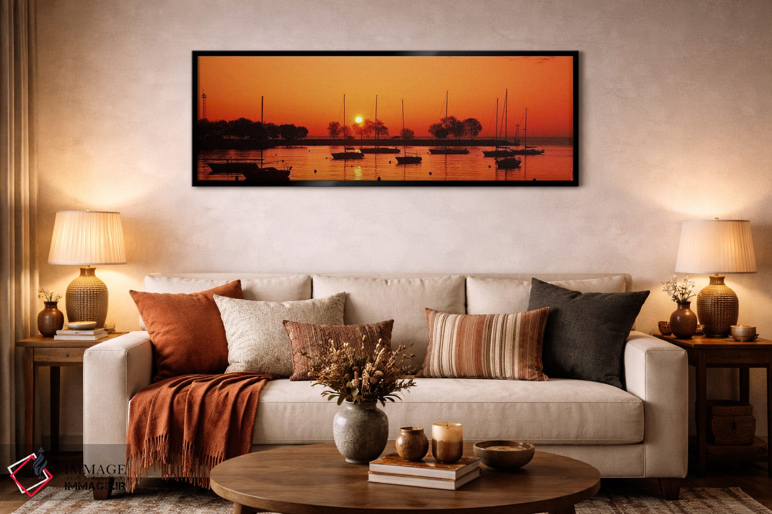 تابلو دکوراتیو Lake Michigan, Great Lakes, Michigan, USA,سیلوئت قایق ه… اثر پانورامیک ایمجز - D6B