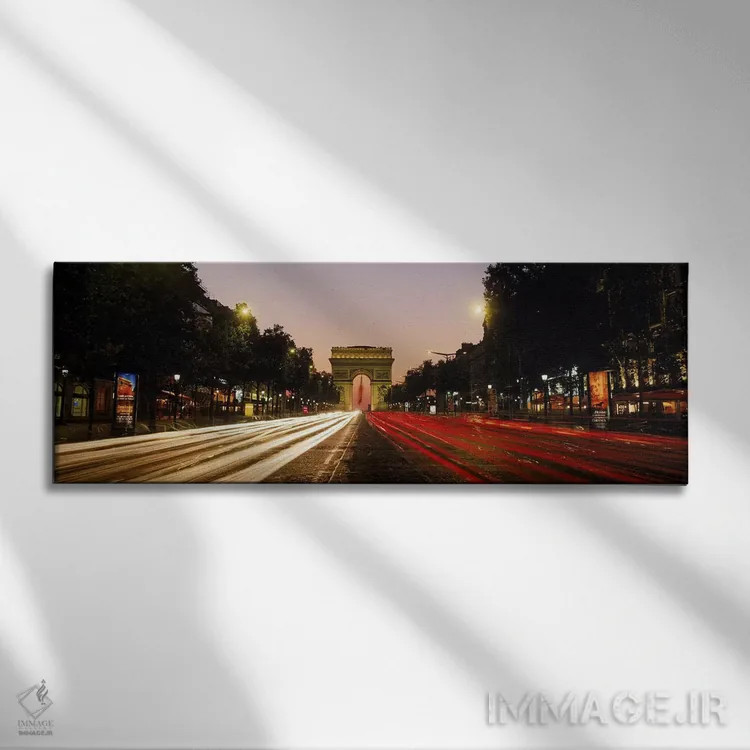 تابلو دکوراتیو Paris, France,نمای حرکت تاری از ترافیک شبانه در شانزلیز… اثر پانورامیک ایمجز - نمای روبهرو روی دیوار