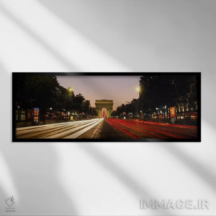 تابلو دکوراتیو Paris, France,نمای حرکت تاری از ترافیک شبانه در شانزلیز… اثر پانورامیک ایمجز - نمای قابدار مشکی