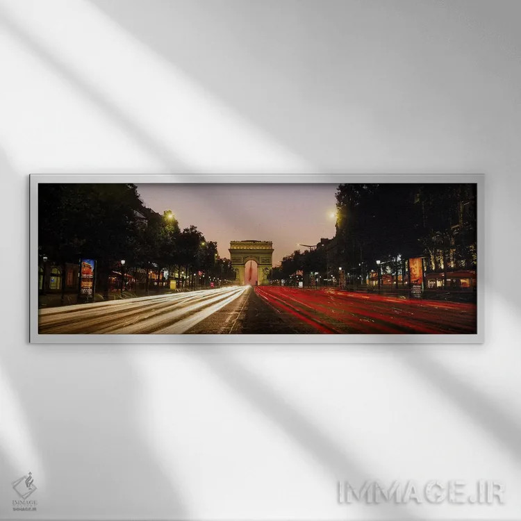 تابلو دکوراتیو Paris, France,نمای حرکت تاری از ترافیک شبانه در شانزلیز… اثر پانورامیک ایمجز - نمای قابدار سفید