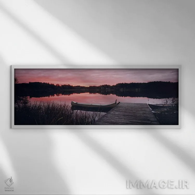 تابلو دکوراتیو Sweden,قایق کانوی بسته شده به اسکله در دریاچه ای کوچک ه… اثر پانورامیک ایمجز - نمای قابدار سفید