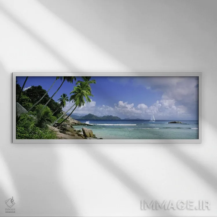 تابلو دکوراتیو La Digue, Seychelles,منظره ساحلی با نمای دور از جزیره پ… اثر پانورامیک ایمجز - نمای قابدار سفید