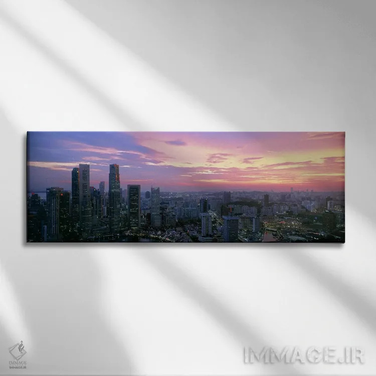 تابلو دکوراتیو Singapore City, Singapore,نمای زاویه بالا از شهر در غرو… اثر پانورامیک ایمجز - نمای روبهرو روی دیوار