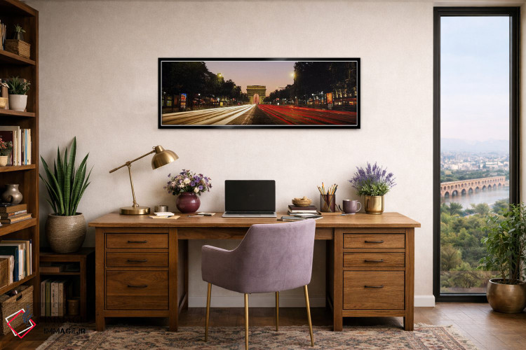 تابلو دکوراتیو Paris, France,نمای حرکت تاری از ترافیک شبانه در شانزلیز… اثر پانورامیک ایمجز - D2B