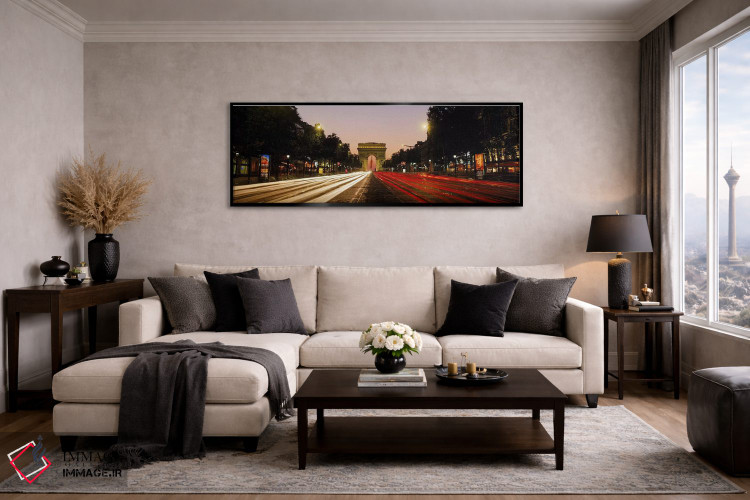 تابلو دکوراتیو Paris, France,نمای حرکت تاری از ترافیک شبانه در شانزلیز… اثر پانورامیک ایمجز - D3B