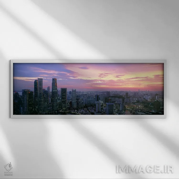 تابلو دکوراتیو Singapore City, Singapore,نمای زاویه بالا از شهر در غرو… اثر پانورامیک ایمجز - نمای قابدار سفید