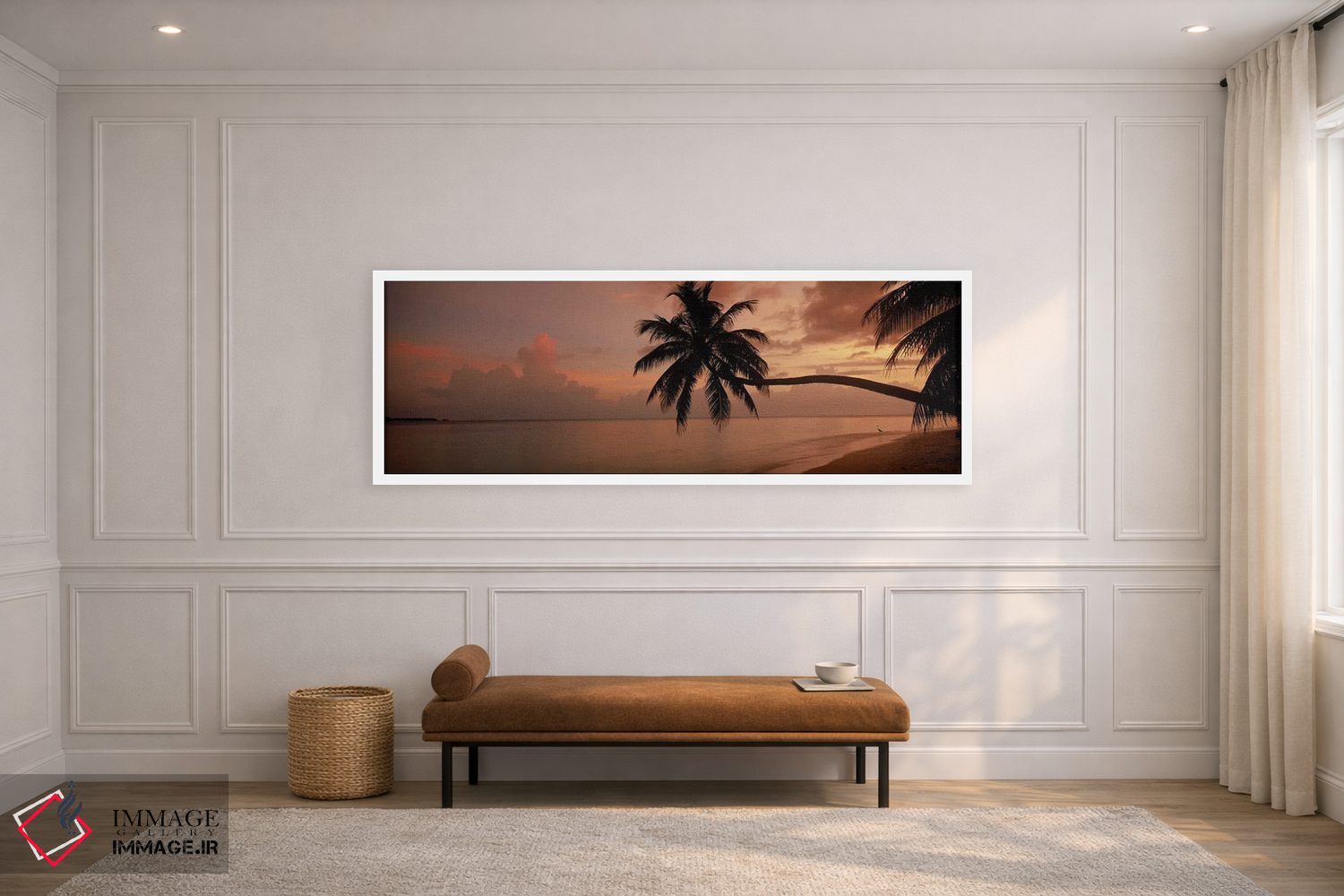 تابلو دکوراتیو Maldives,سایه نخل ها در ساحل هنگام طلوع، جزیره فیهالهوی… اثر پانورامیک ایمجز - D1W