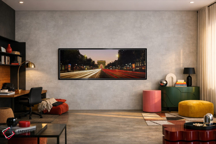 تابلو دکوراتیو Paris, France,نمای حرکت تاری از ترافیک شبانه در شانزلیز… اثر پانورامیک ایمجز - D4B