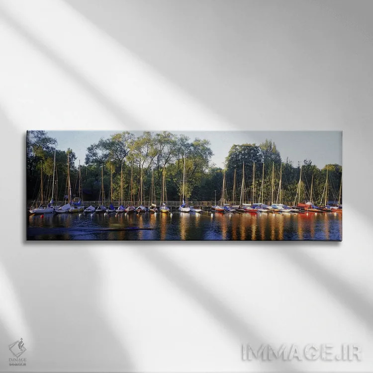 تابلو دکوراتیو Langholmens Canal, Stockholm, Sweden,قایق های بادبانی پ… اثر پانورامیک ایمجز - نمای روبهرو روی دیوار