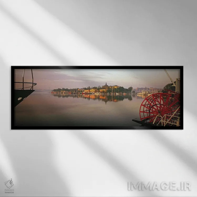 تابلو دکوراتیو Skeppsholmen, Nybroviken, Stockholm, Sweden,قایق بخار چ… اثر پانورامیک ایمجز - نمای قابدار مشکی