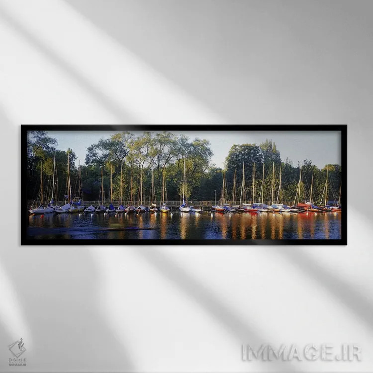 تابلو دکوراتیو Langholmens Canal, Stockholm, Sweden,قایق های بادبانی پ… اثر پانورامیک ایمجز - نمای قابدار مشکی