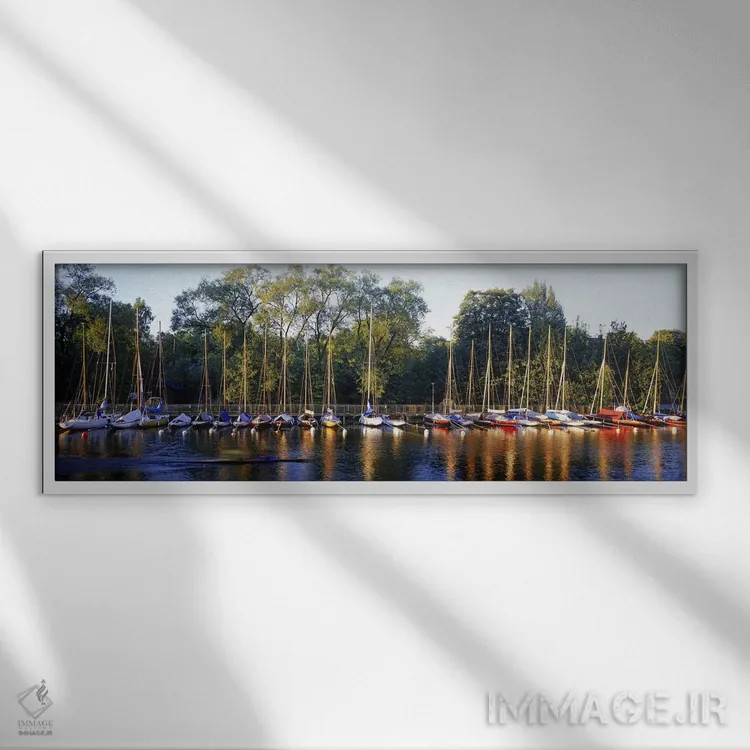 تابلو دکوراتیو Langholmens Canal, Stockholm, Sweden,قایق های بادبانی پ… اثر پانورامیک ایمجز - نمای قابدار سفید