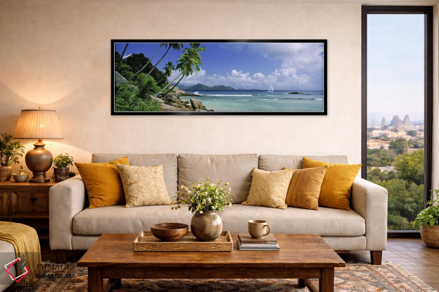 تابلو دکوراتیو La Digue, Seychelles,منظره ساحلی با نمای دور از جزیره پ… اثر پانورامیک ایمجز - D6B