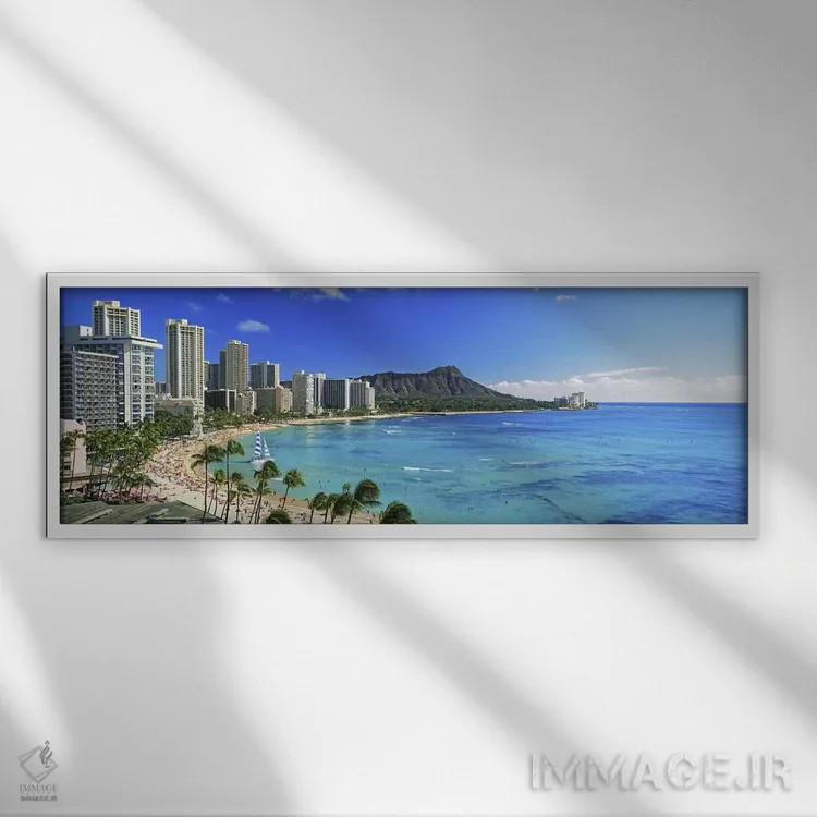 تابلو دکوراتیو Diamond Head, Waikiki Beach, Oahu, Honolulu, Hawaii, US… اثر پانورامیک ایمجز - نمای قابدار سفید