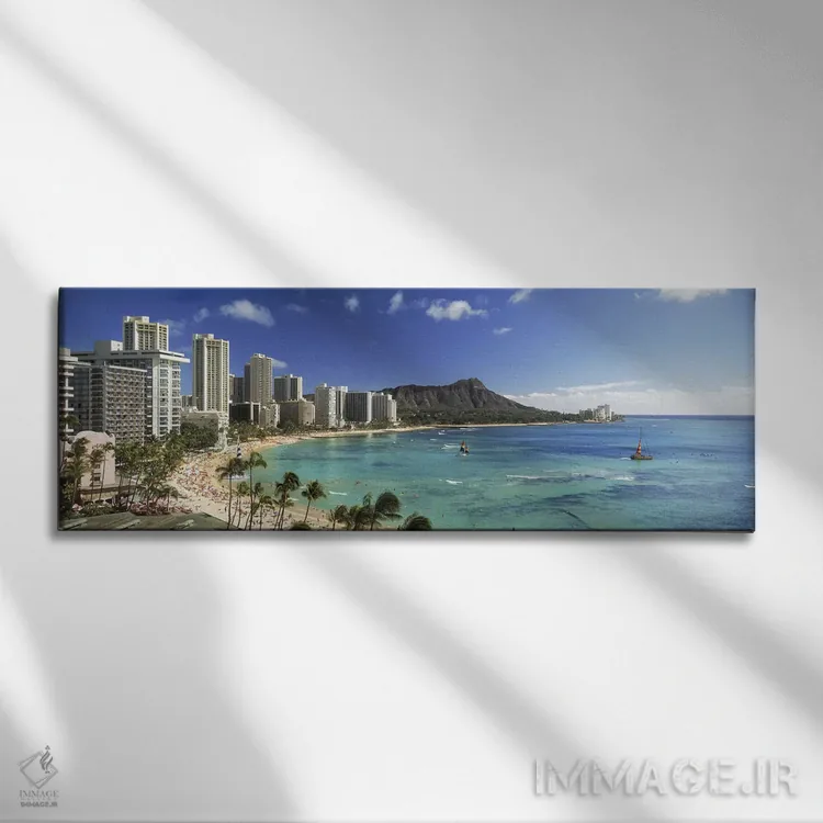 تابلو دکوراتیو Waikiki Beach, Oahu, Honolulu, Hawaii, USA,ساختمان ها د… اثر پانورامیک ایمجز - نمای روبهرو روی دیوار