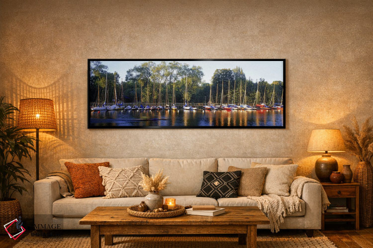 تابلو دکوراتیو Langholmens Canal, Stockholm, Sweden,قایق های بادبانی پ… اثر پانورامیک ایمجز - D6B