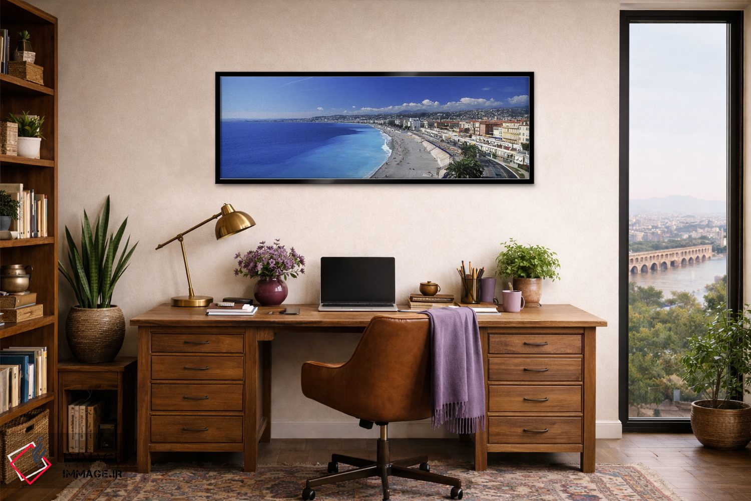 تابلو دکوراتیو Nice, France,منظره ساحلی با بخش اسکله انقلاب فرانسه بر… اثر پانورامیک ایمجز - D3B