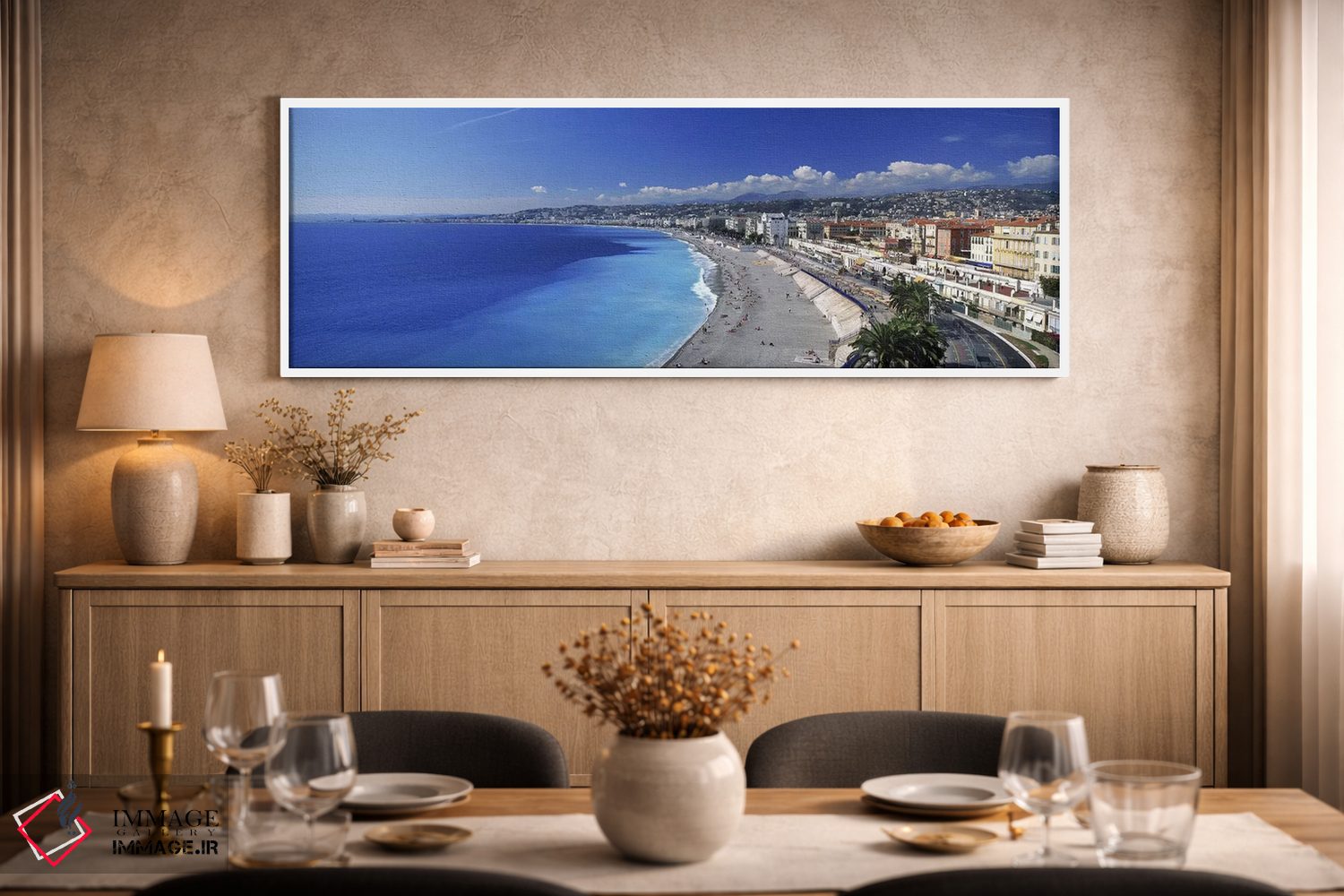 تابلو دکوراتیو Nice, France,منظره ساحلی با بخش اسکله انقلاب فرانسه بر… اثر پانورامیک ایمجز - D2W