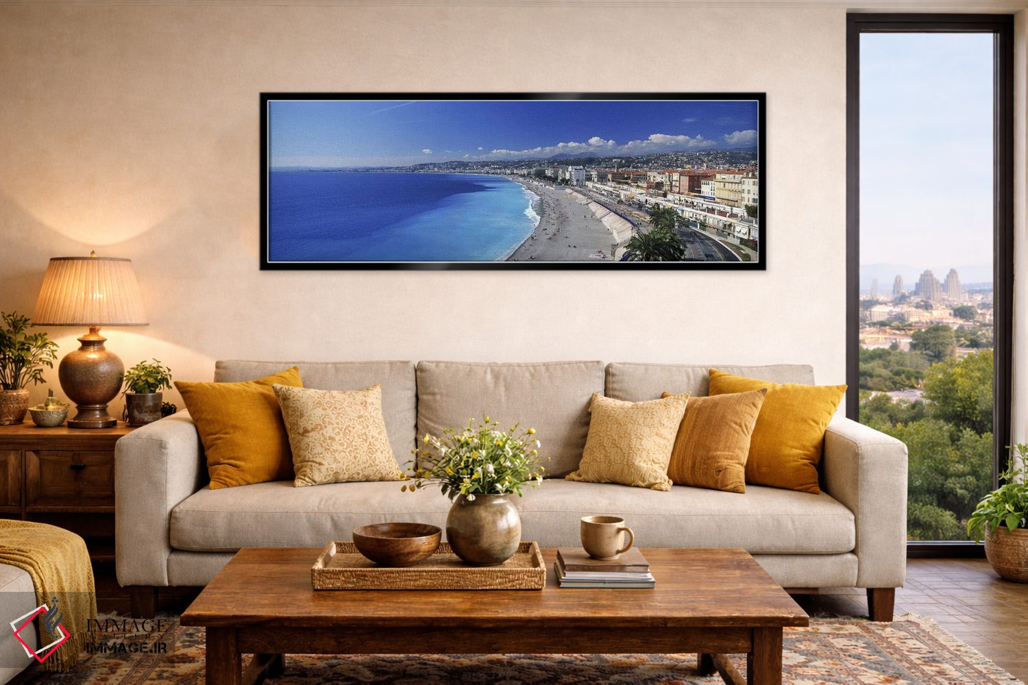 تابلو دکوراتیو Nice, France,منظره ساحلی با بخش اسکله انقلاب فرانسه بر… اثر پانورامیک ایمجز - D6B