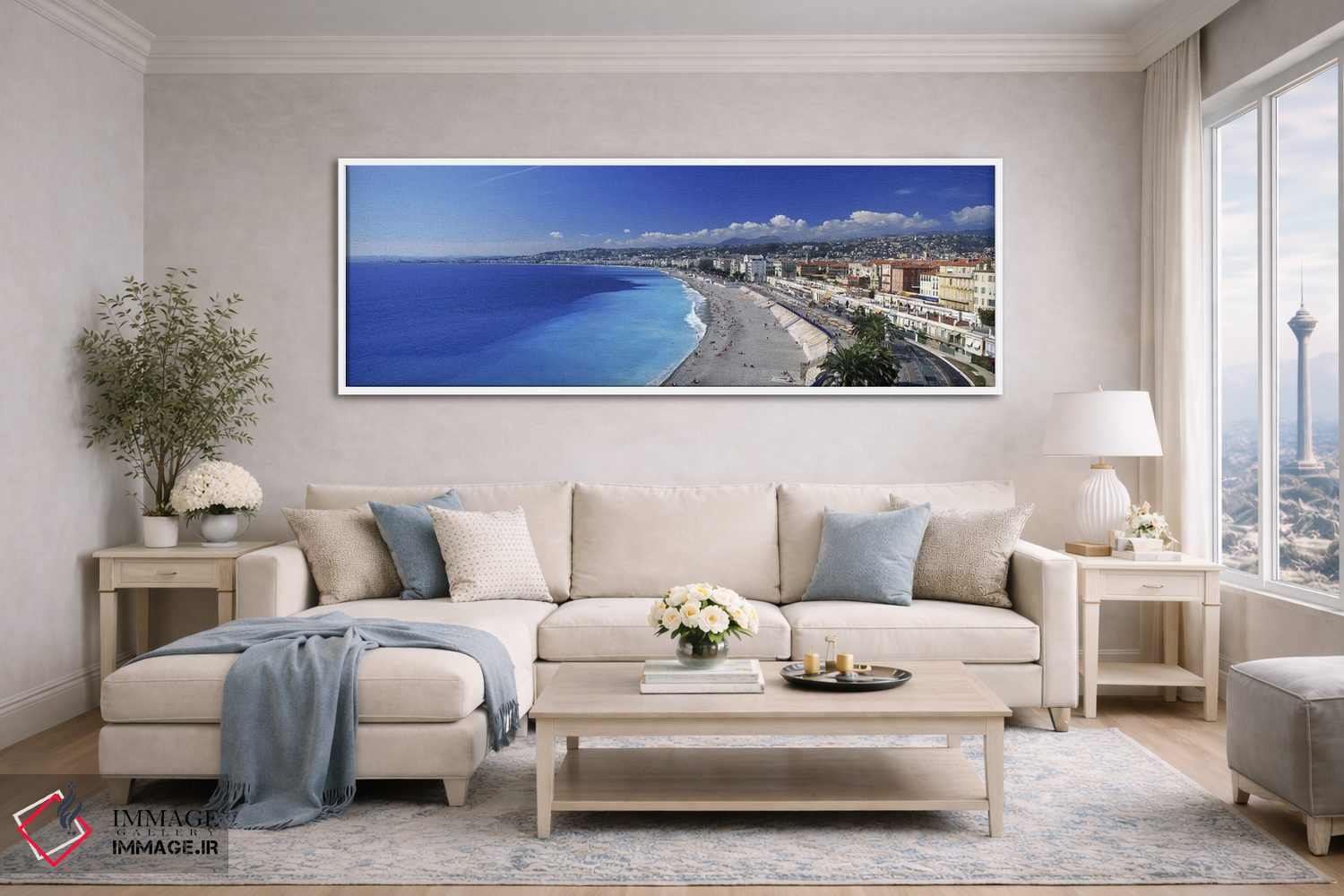 تابلو دکوراتیو Nice, France,منظره ساحلی با بخش اسکله انقلاب فرانسه بر… اثر پانورامیک ایمجز - D4W