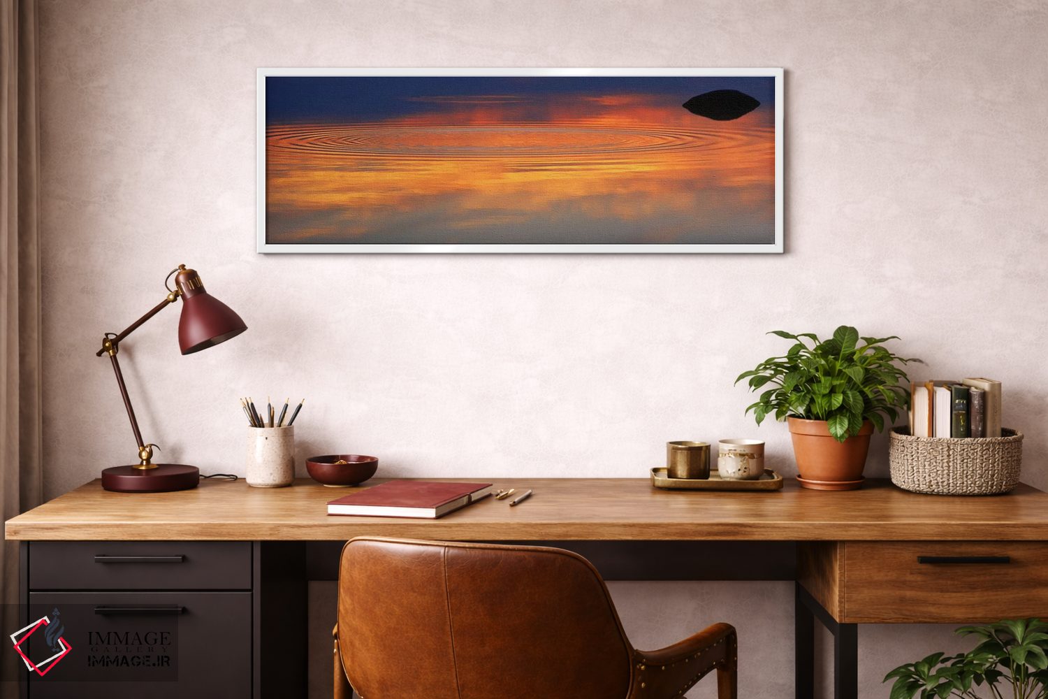 تابلو دکوراتیو انعکاس ابرها با حلقه های موج دایره ای بر سطح دریاچه شفا… اثر پانورامیک ایمجز - D2W