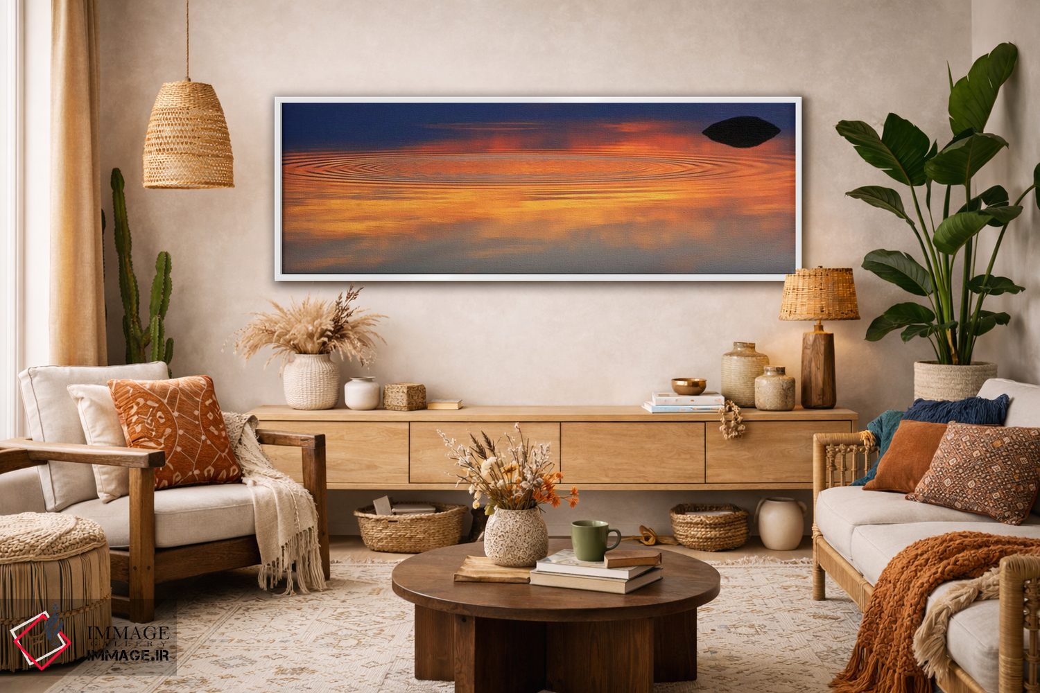 تابلو دکوراتیو انعکاس ابرها با حلقه های موج دایره ای بر سطح دریاچه شفا… اثر پانورامیک ایمجز - D1W