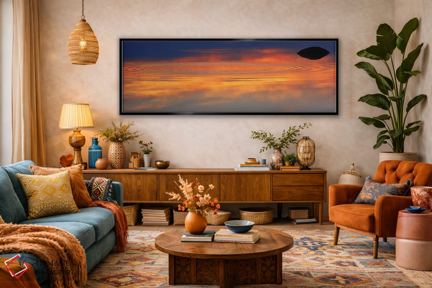 تابلو دکوراتیو انعکاس ابرها با حلقه های موج دایره ای بر سطح دریاچه شفا… اثر پانورامیک ایمجز - D3B