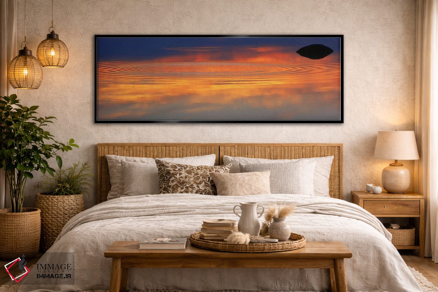 تابلو دکوراتیو انعکاس ابرها با حلقه های موج دایره ای بر سطح دریاچه شفا… اثر پانورامیک ایمجز - D5B