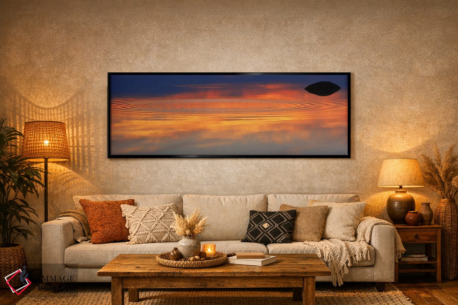 تابلو دکوراتیو انعکاس ابرها با حلقه های موج دایره ای بر سطح دریاچه شفا… اثر پانورامیک ایمجز - D6B