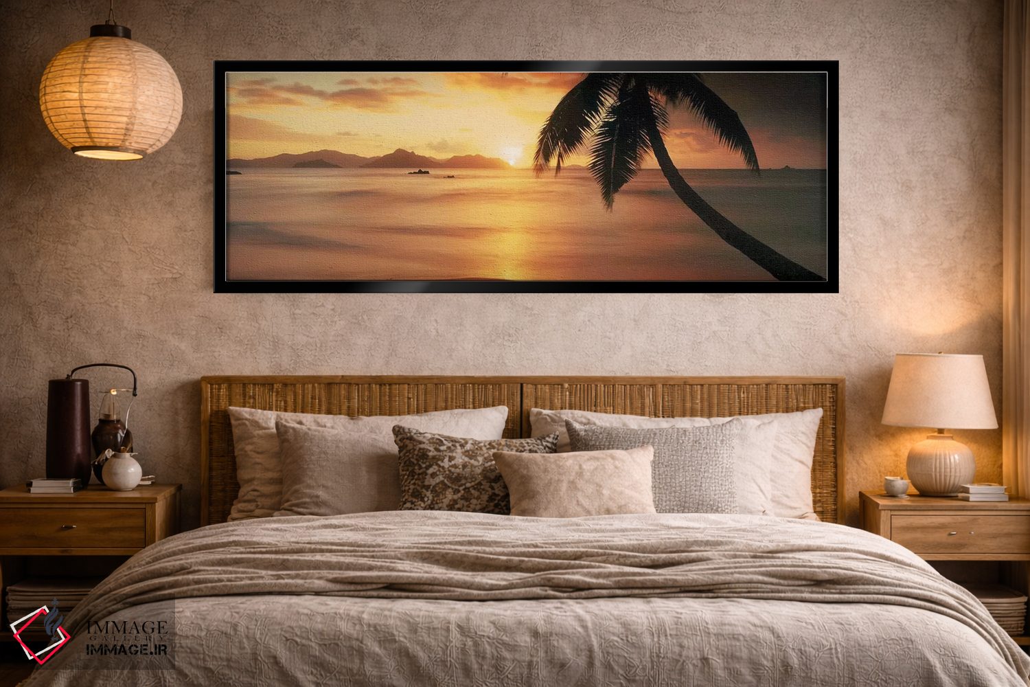 تابلو دکوراتیو La Digue Island, Seychelles,سایه نخل بر ساحل هنگام غروب… اثر پانورامیک ایمجز - D3B
