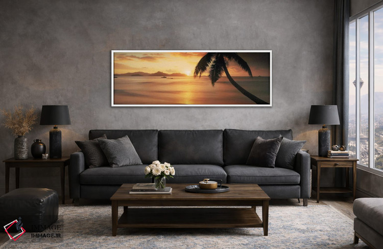 تابلو دکوراتیو La Digue Island, Seychelles,سایه نخل بر ساحل هنگام غروب… اثر پانورامیک ایمجز - D4W