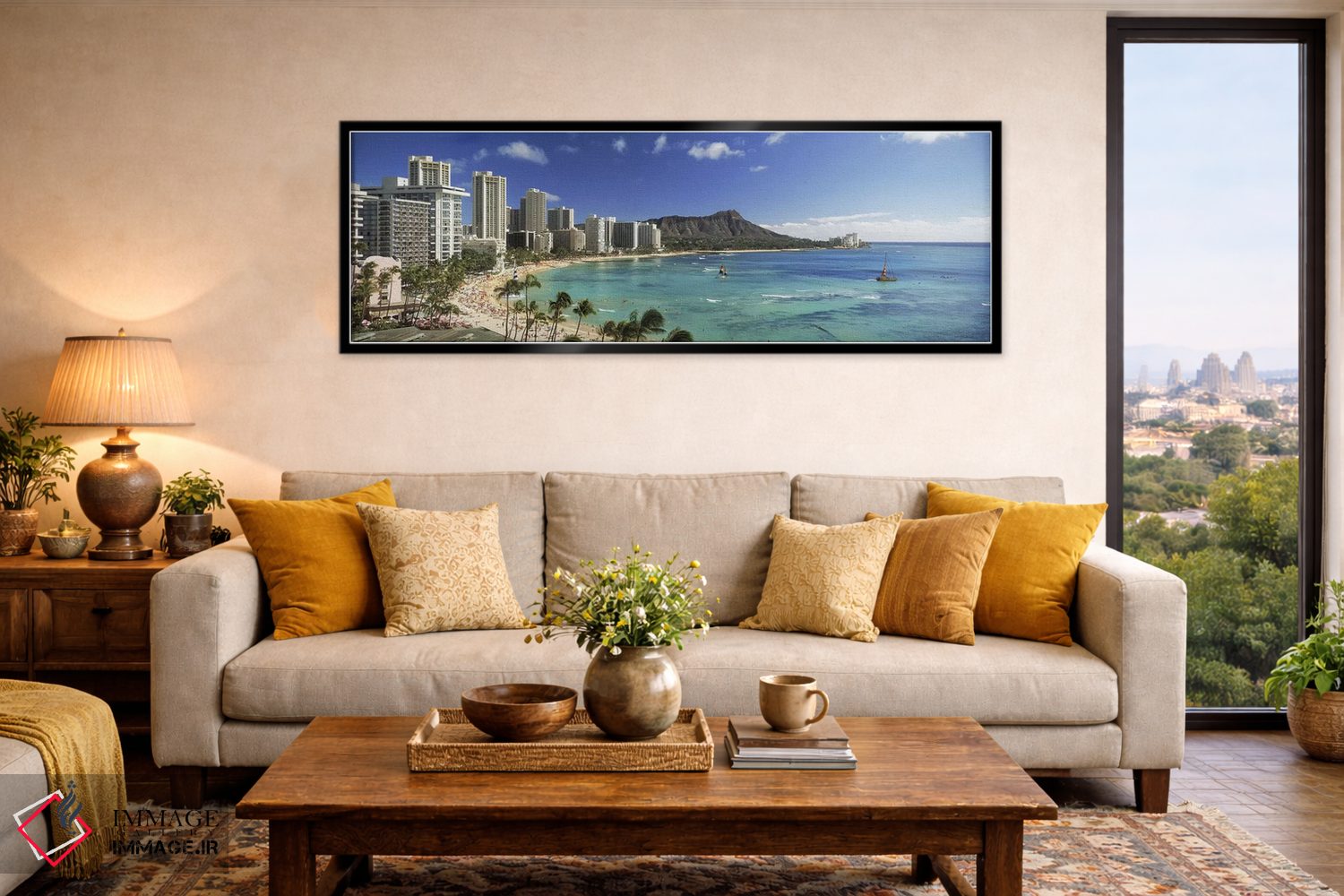 تابلو دکوراتیو Waikiki Beach, Oahu, Honolulu, Hawaii, USA,ساختمان ها د… اثر پانورامیک ایمجز - D6B