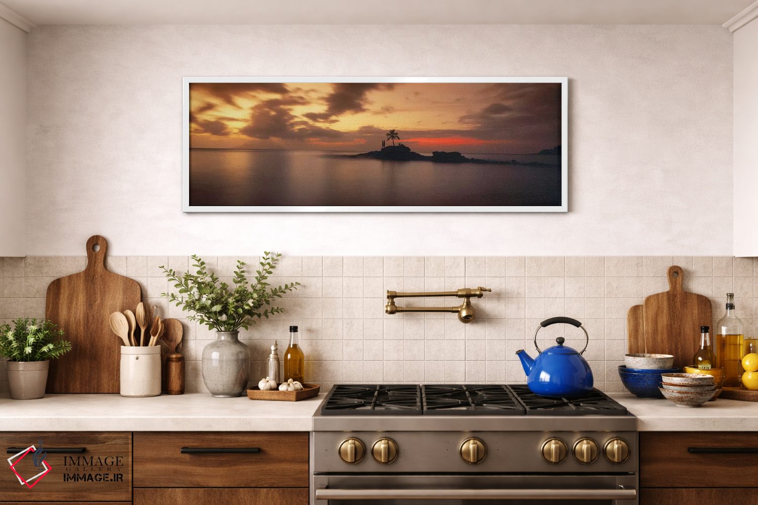 تابلو دکوراتیو La Digue Island, Seychelles,سایه نخل بر جزیره هنگام غرو… اثر پانورامیک ایمجز - D1W