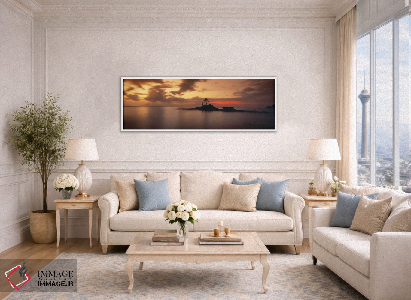 تابلو دکوراتیو La Digue Island, Seychelles,سایه نخل بر جزیره هنگام غرو… اثر پانورامیک ایمجز - D4W