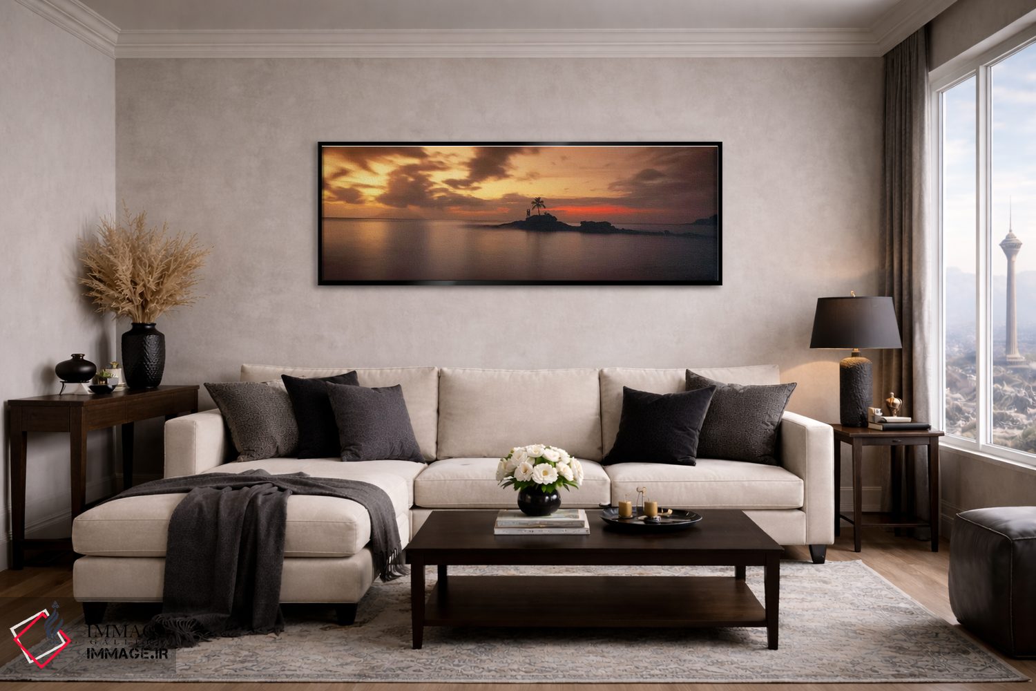 تابلو دکوراتیو La Digue Island, Seychelles,سایه نخل بر جزیره هنگام غرو… اثر پانورامیک ایمجز - D5B