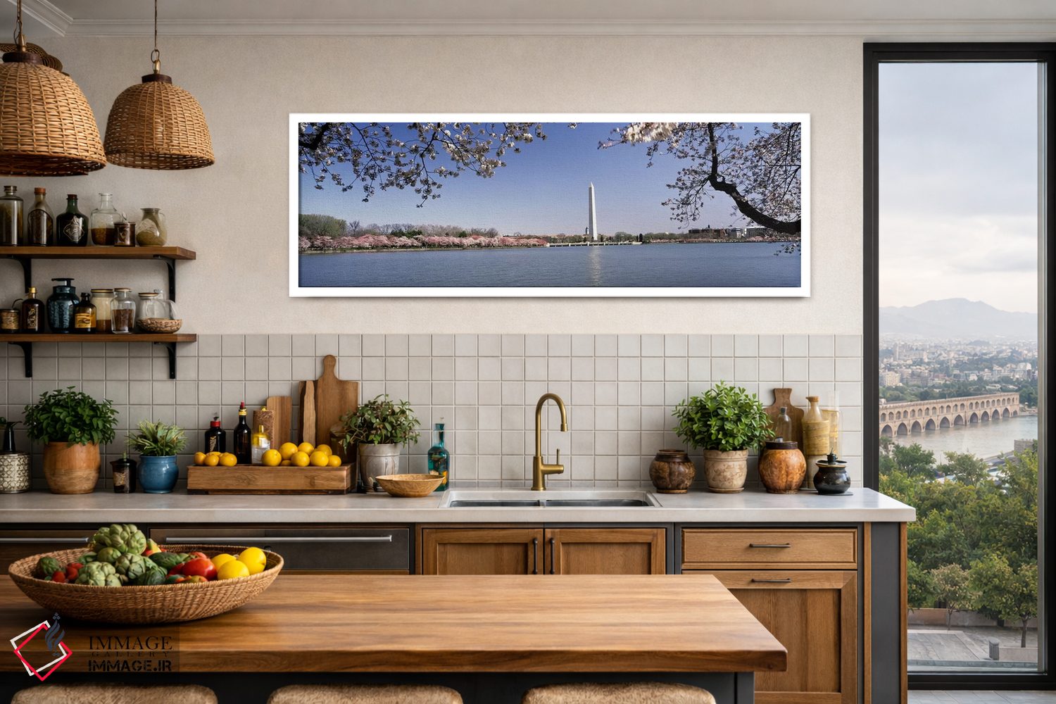 تابلو دکوراتیو Tidal Basin, Washington DC, USA,شکوفه گیلاس با بنای یاد… اثر پانورامیک ایمجز - D3W