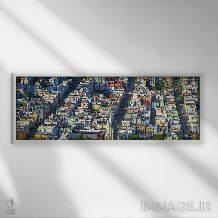 تابلو دکوراتیو San Francisco, California, USA,ساختمان ها در شهر از نما… اثر پانورامیک ایمجز - نمای قابدار سفید