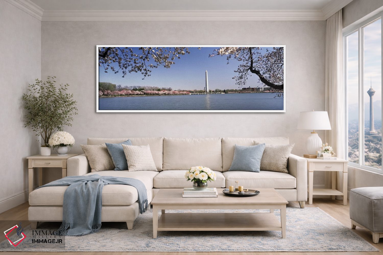 تابلو دکوراتیو Tidal Basin, Washington DC, USA,شکوفه گیلاس با بنای یاد… اثر پانورامیک ایمجز - D4W
