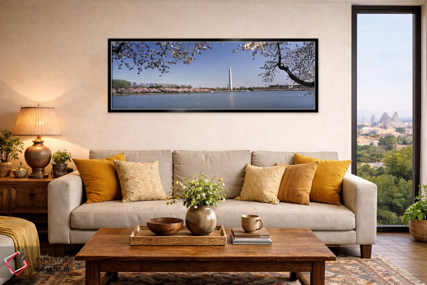 تابلو دکوراتیو Tidal Basin, Washington DC, USA,شکوفه گیلاس با بنای یاد… اثر پانورامیک ایمجز - D6B