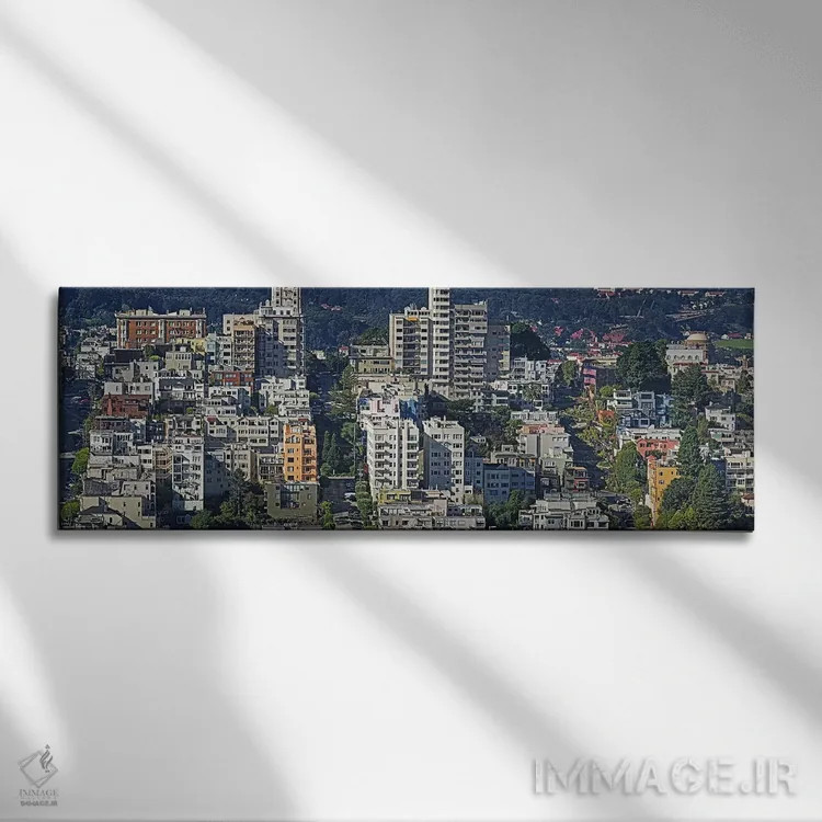 تابلو دکوراتیو Russian Hill, Lombard Street and Crookedest Street, San… اثر پانورامیک ایمجز - نمای روبهرو روی دیوار