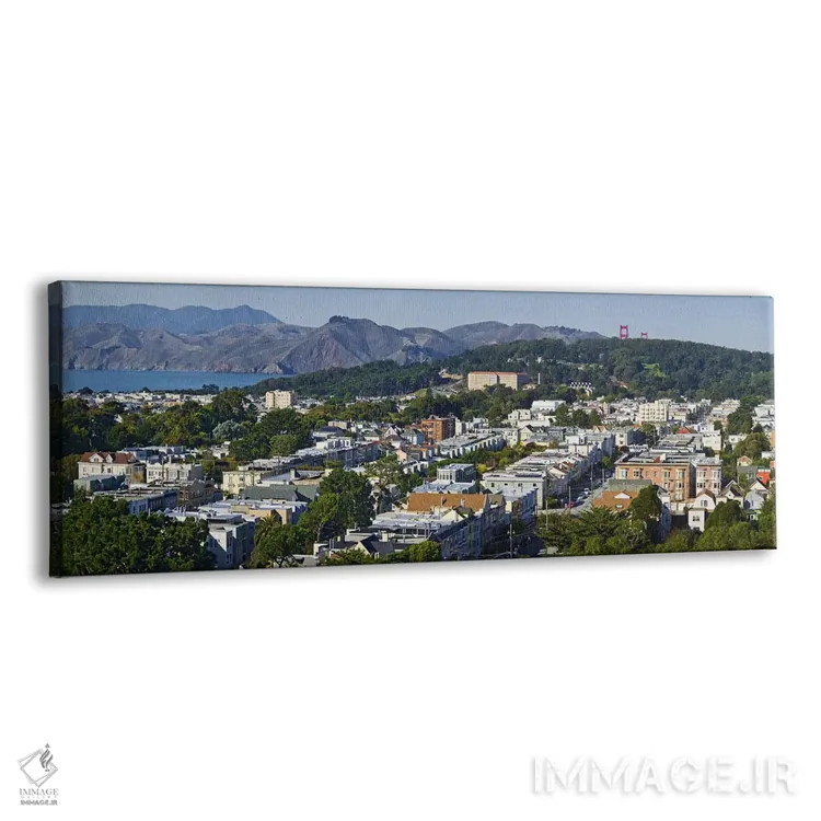 تابلو دکوراتیو Golden Gate Bridge Towers visible above the Presidio, S… اثر پانورامیک ایمجز - نمای پرسپکتیو محصول