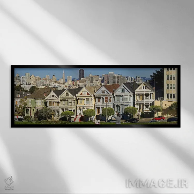 تابلو دکوراتیو San Francisco, California, USA 2011,ردیف معروف خانه های… اثر پانورامیک ایمجز - نمای قابدار مشکی