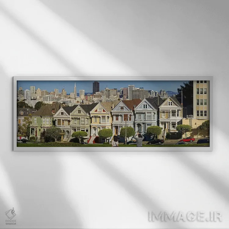 تابلو دکوراتیو San Francisco, California, USA 2011,ردیف معروف خانه های… اثر پانورامیک ایمجز - نمای قابدار سفید