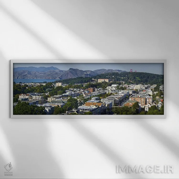 تابلو دکوراتیو Golden Gate Bridge Towers visible above the Presidio, S… اثر پانورامیک ایمجز - نمای قابدار سفید