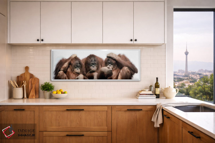 تابلو دکوراتیو نمای نزدیک از سه اورانگوتان اثر پانورامیک ایمجز - D2W