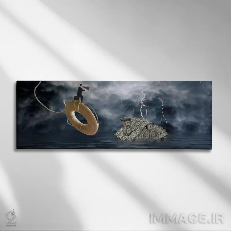 تابلو دکوراتیو خانه ای از پول زیر آب اثر پانورامیک ایمجز - نمای روبهرو روی دیوار