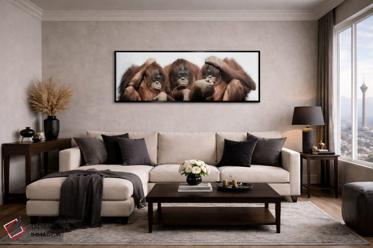تابلو دکوراتیو نمای نزدیک از سه اورانگوتان اثر پانورامیک ایمجز - D6B